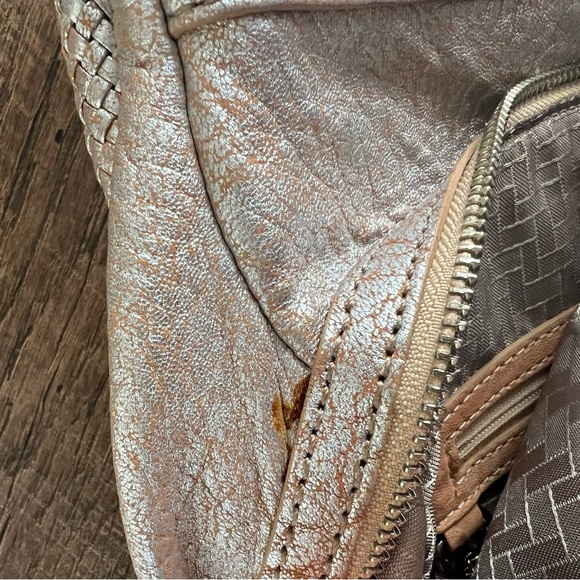 Cole Haan Metallic Beige Leather Pleated Hobo Purse Tassel - Picture 11 of 16